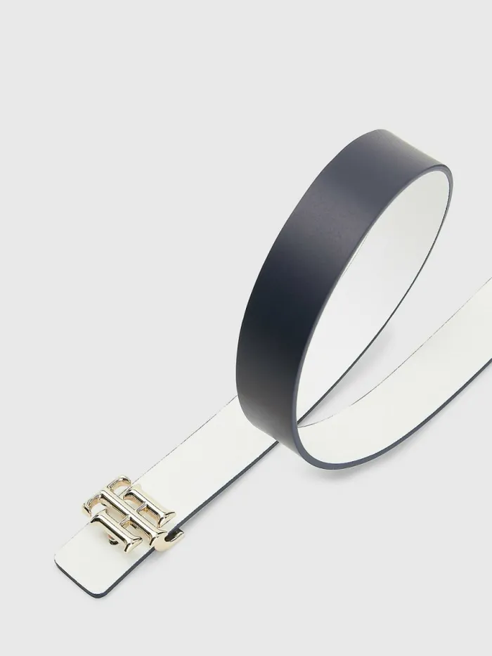 Tommy Hilfiger Monogram Reversible Leather Belt Desert SkyWhite Womens Belts Near Me
