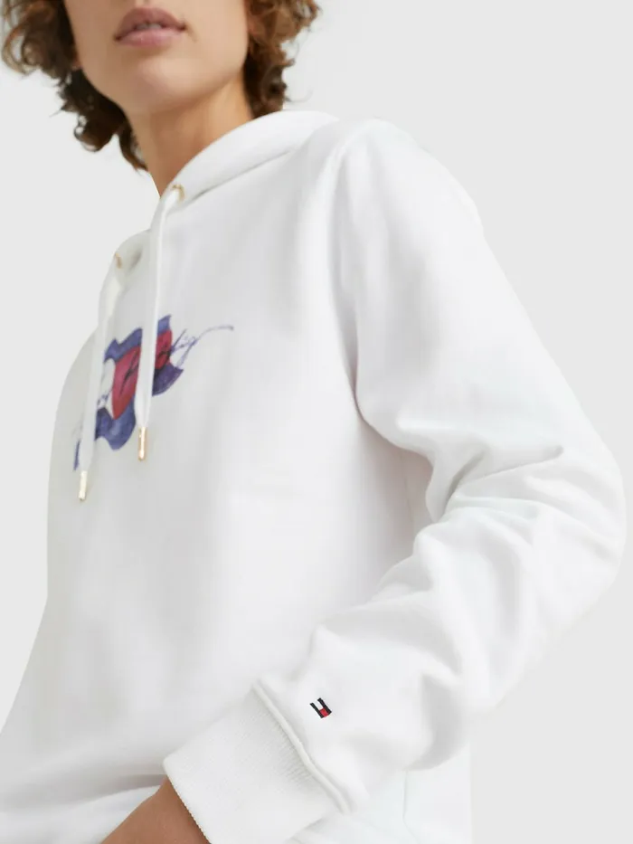 Tommy Hilfiger Motion Flag Logo Hoody Th Optic White Womens Sweatshirts and Hoodies On Sale