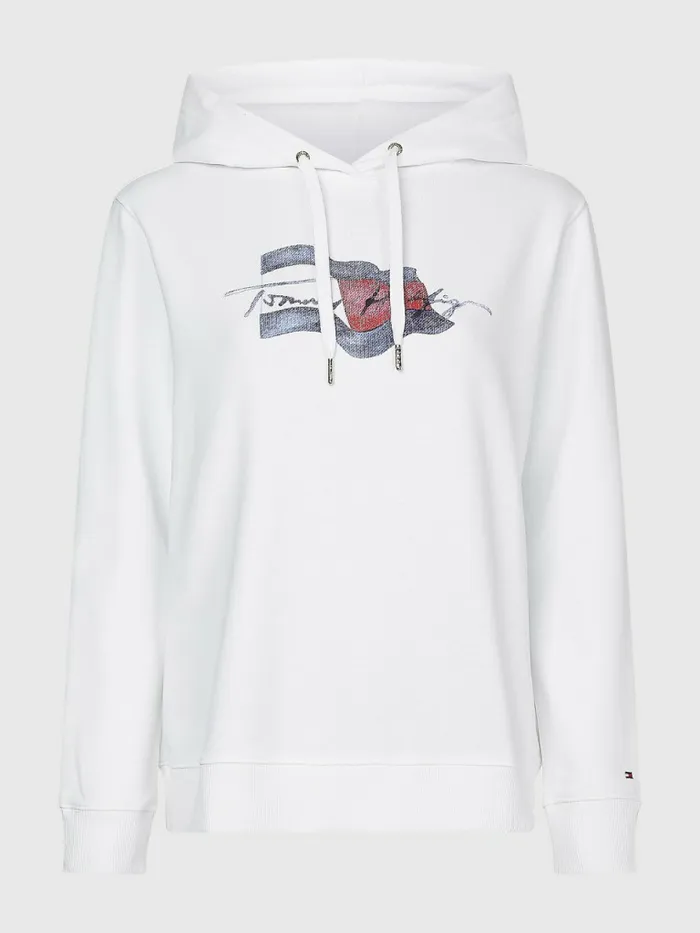 Tommy Hilfiger Motion Flag Logo Hoody Th Optic White Womens Sweatshirts and Hoodies On Sale