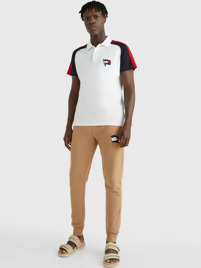Tommy Hilfiger Motion Flag Regular Fit Polo WhitePrimary RedDesert Sky Mens Polo Shirts Sale
