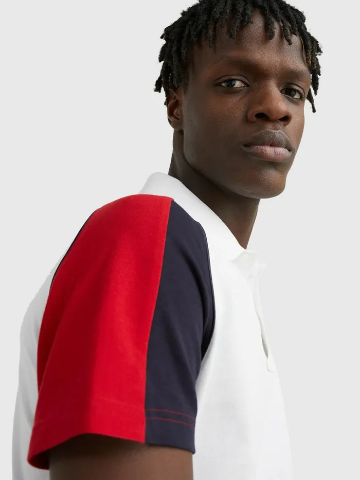 Tommy Hilfiger Motion Flag Regular Fit Polo WhitePrimary RedDesert Sky Mens Polo Shirts Sale