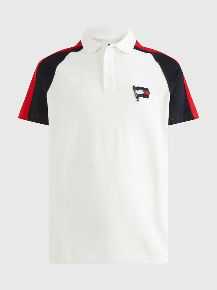Tommy Hilfiger Motion Flag Regular Fit Polo WhitePrimary RedDesert Sky Mens Polo Shirts Sale