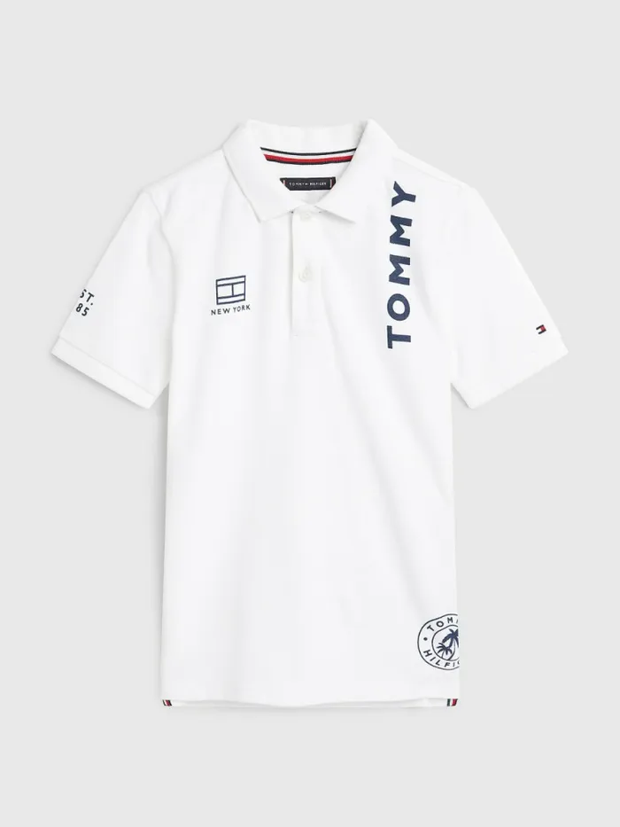 Tommy Hilfiger Multi Logo Organic Cotton Polo White Boys TShirts and Polos Near Me Tommy Hilfiger Multi Logo Organic Cotton Polo White Boys TShirts and Polos Near Me