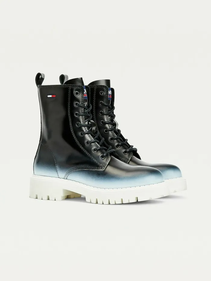 Tommy Hilfiger Ombre Leather Cleat LaceUp Boots Black Womens Boots Cheap On Sale Tommy Hilfiger Ombre Leather Cleat LaceUp Boots Black Womens Boots Cheap On Sale