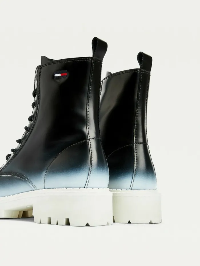 Tommy Hilfiger Ombre Leather Cleat LaceUp Boots Black Womens Boots Cheap On Sale