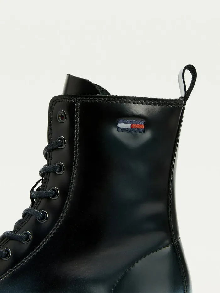 Tommy Hilfiger Ombre Leather Cleat LaceUp Boots Black Womens Boots Cheap On Sale