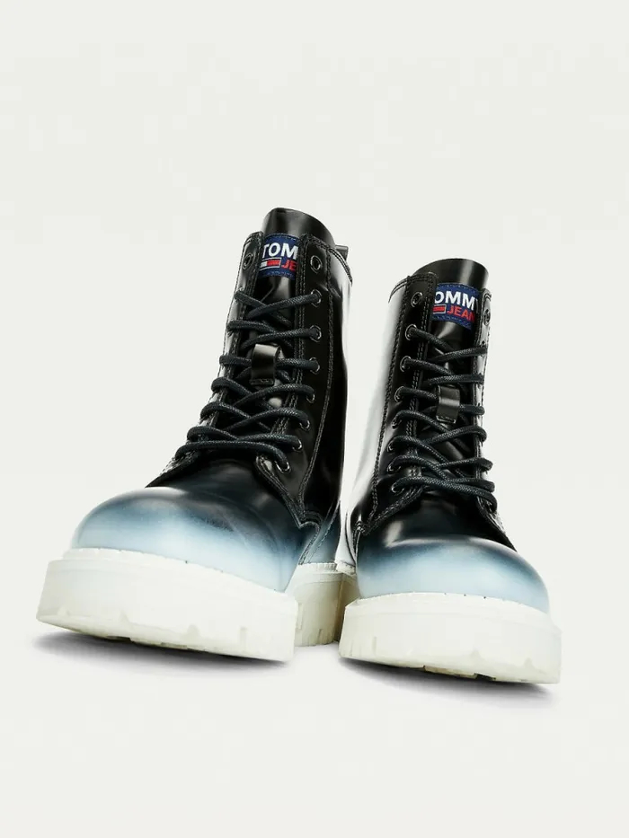 Tommy Hilfiger Ombre Leather Cleat LaceUp Boots Black Womens Boots Cheap On Sale