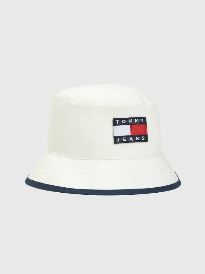 Tommy Hilfiger Organic Cotton Bucket Hat Ecru Womens Hats and Scarves Online