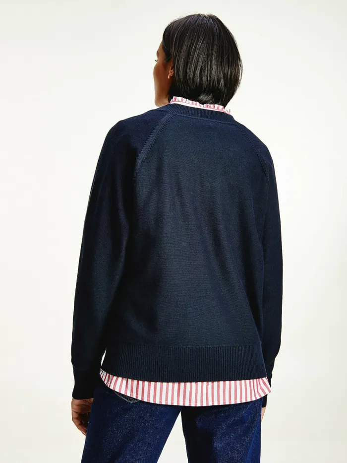 Tommy Hilfiger Organic Cotton ColourBlocked Flag Jumper Desert Sky Womens Knitwear On Sale