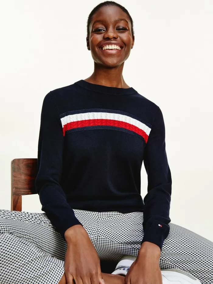 Tommy Hilfiger Organic Cotton Crew Neck Jumper Desert Sky Womens Knitwear Cheap On Sale Tommy Hilfiger Organic Cotton Crew Neck Jumper Desert Sky Womens Knitwear Cheap On Sale