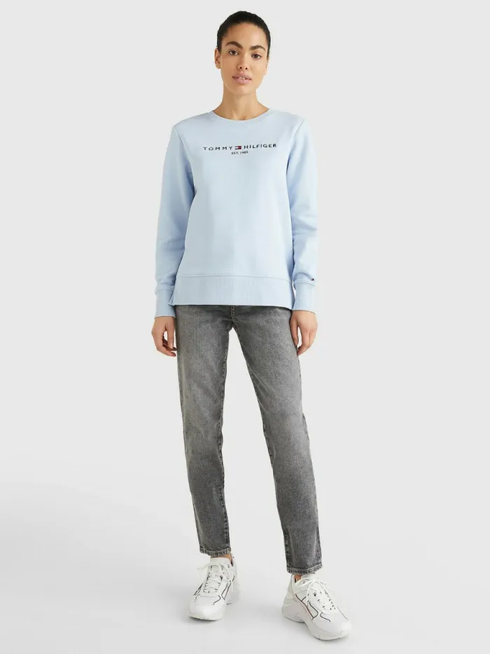 Tommy Hilfiger Organic Cotton Crew Neck Sweatshirt Breezy Blue Womens Sweatshirts and Hoodies Fashion