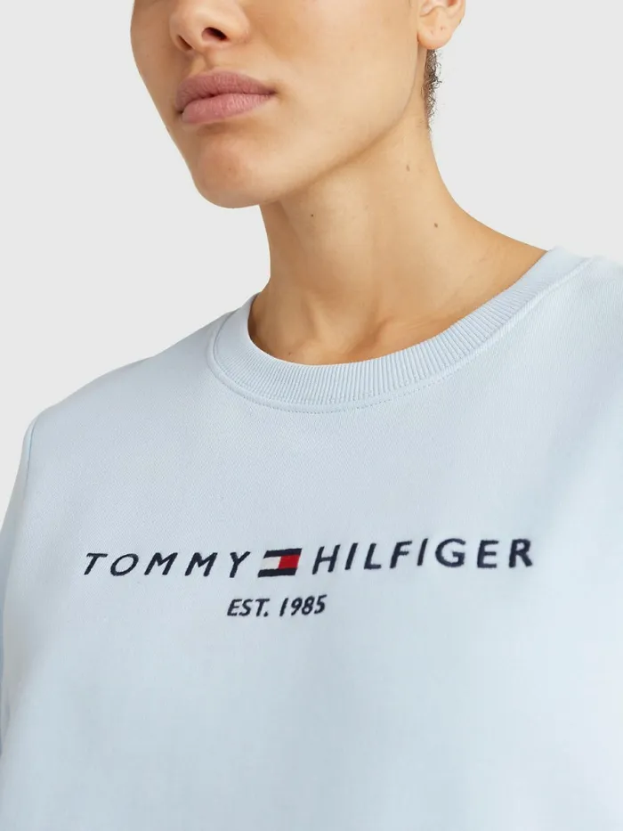 Tommy Hilfiger Organic Cotton Crew Neck Sweatshirt Breezy Blue Womens Sweatshirts and Hoodies Fashion