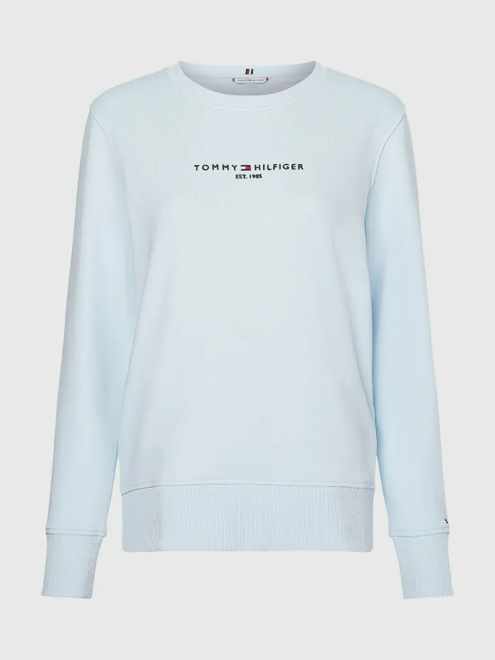 Tommy Hilfiger Organic Cotton Crew Neck Sweatshirt Breezy Blue Womens Sweatshirts and Hoodies Fashion