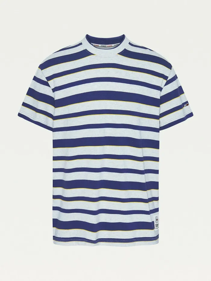Tommy Hilfiger Organic Cotton Double Collar Stripe TShirt Silver Grey Htr Stripe Mens TShirts For Sale