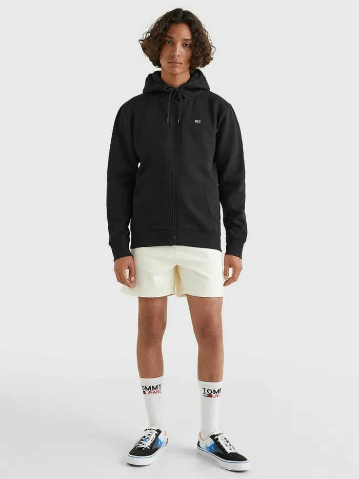 Tommy Hilfiger Organic Cotton Fleece ZipThru Hoody Black Mens Sweatshirts and Hoodies Popular