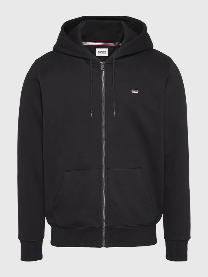 Tommy Hilfiger Organic Cotton Fleece ZipThru Hoody Black Mens Sweatshirts and Hoodies Popular