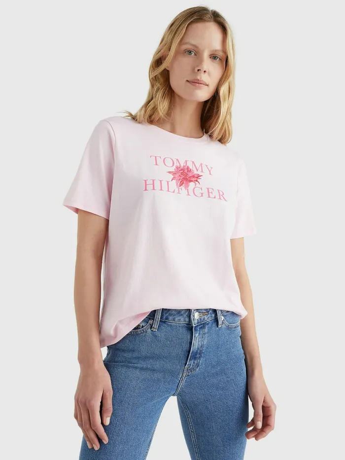 Tommy Hilfiger Organic Cotton Floral Print TShirt Pastel Pink Womens TShirts Fashion Tommy Hilfiger Organic Cotton Floral Print TShirt Pastel Pink Womens TShirts Fashion