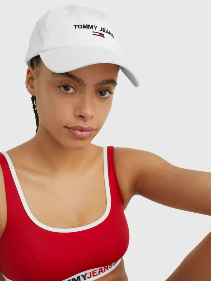 Tommy Hilfiger Organic Cotton Logo Embroidery Cap White Womens Hats and Scarves On Sale