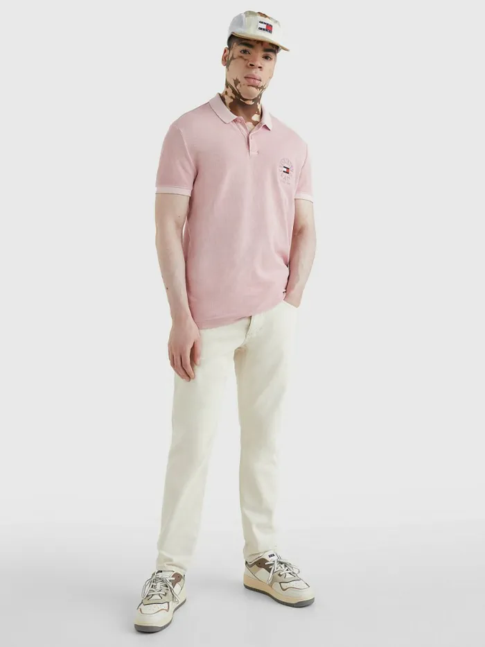 Tommy Hilfiger Organic Cotton Logo Embroidery Polo Broadway Pink Mens Polo Shirts Gift Ideas