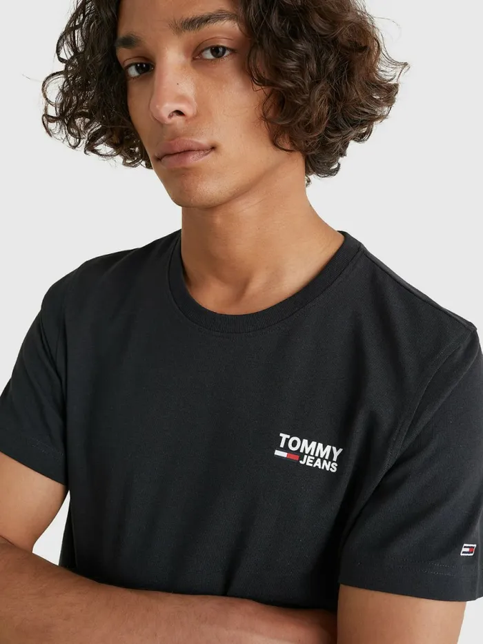 Tommy Hilfiger Organic Cotton Logo TShirt Black Mens Essentials