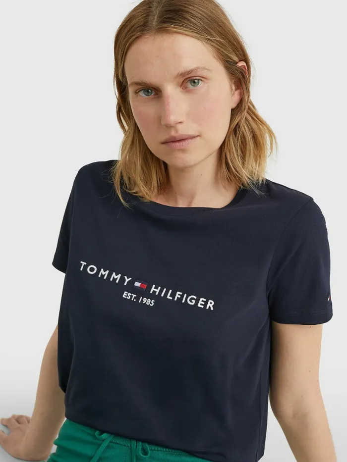 Tommy Hilfiger Organic Cotton Logo TShirt Desert Sky Womens TShirts Gift for Friend
