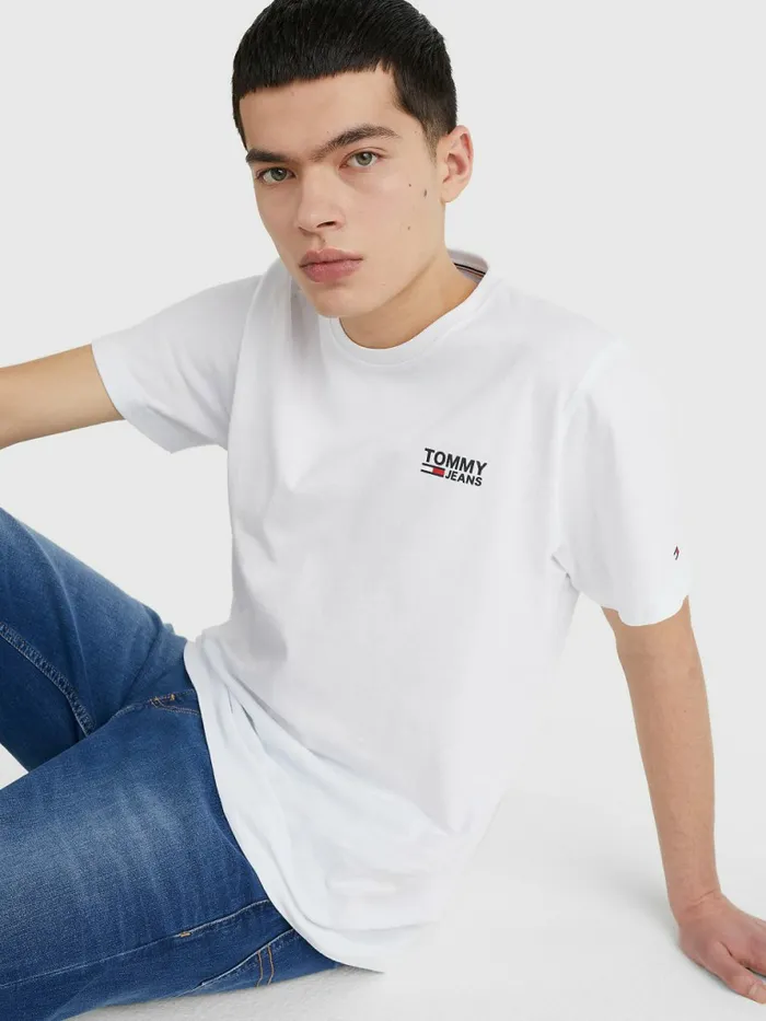 Tommy Hilfiger Organic Cotton Logo TShirt White Mens Essentials