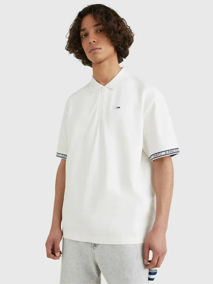 Tommy Hilfiger Organic Cotton Logo Tape Polo Ancient White Mens Polo Shirts Gift Ideas Tommy Hilfiger Organic Cotton Logo Tape Polo Ancient White Mens Polo Shirts Gift Ideas