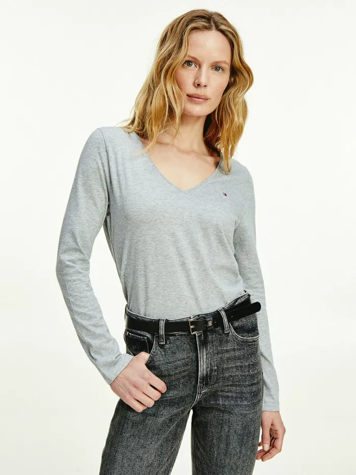 Tommy Hilfiger Organic Cotton Long Sleeve VNeck TShirt Light Grey Heather Womens TShirts Cheap On Sale Tommy Hilfiger Organic Cotton Long Sleeve VNeck TShirt Light Grey Heather Womens TShirts Cheap On Sale