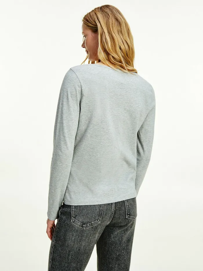 Tommy Hilfiger Organic Cotton Long Sleeve VNeck TShirt Light Grey Heather Womens TShirts Cheap On Sale