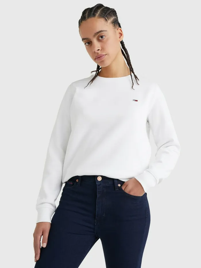 Tommy Hilfiger Organic Cotton Regular Fit Fleece Sweatshirt White Womens Essentials Tommy Hilfiger Organic Cotton Regular Fit Fleece Sweatshirt White Womens Essentials