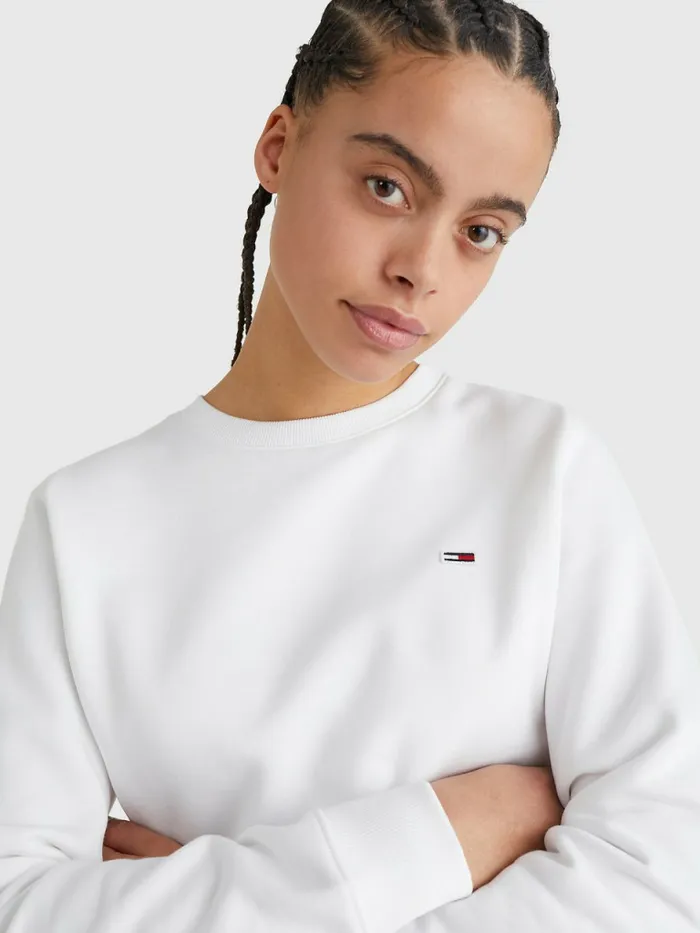 Tommy Hilfiger Organic Cotton Regular Fit Fleece Sweatshirt White Womens Essentials