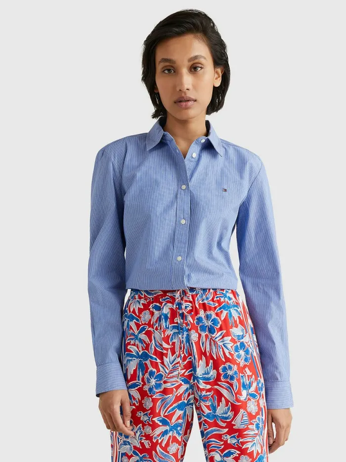 Tommy Hilfiger Organic Cotton Regular Fit Stripe Shirt Fine StpBlue Womens Shirts and Blouses Fashion Tommy Hilfiger Organic Cotton Regular Fit Stripe Shirt Fine StpBlue Womens Shirts and Blouses Fashion