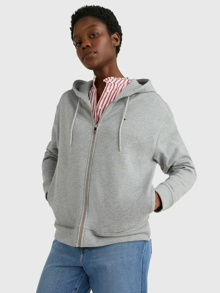 Tommy Hilfiger Organic Cotton Relaxed Fit ZipThru Hoody Light Grey Heather Womens Sweatshirts and Hoodies Sale Tommy Hilfiger Organic Cotton Relaxed Fit ZipThru Hoody Light Grey Heather Womens Sweatshirts and Hoodies Sale