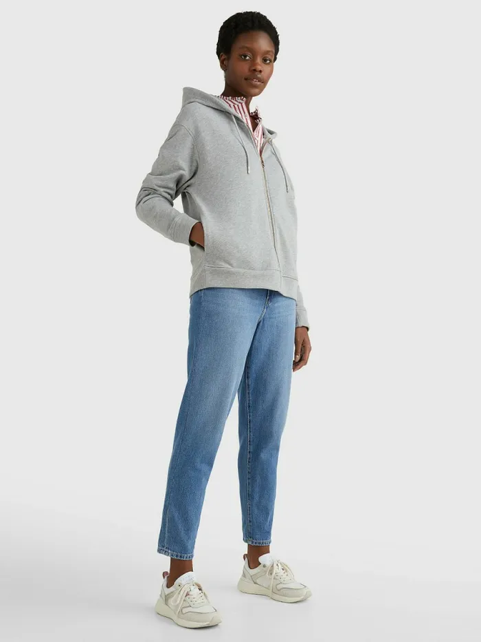 Tommy Hilfiger Organic Cotton Relaxed Fit ZipThru Hoody Light Grey Heather Womens Sweatshirts and Hoodies Sale