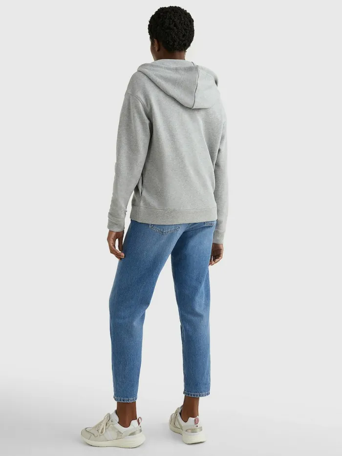 Tommy Hilfiger Organic Cotton Relaxed Fit ZipThru Hoody Light Grey Heather Womens Sweatshirts and Hoodies Sale