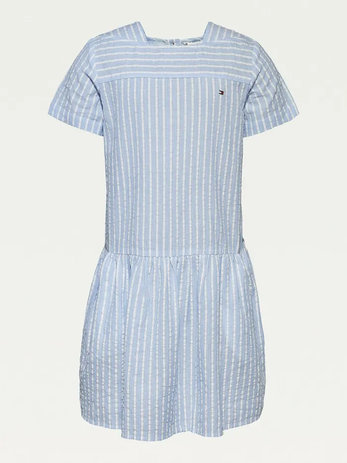 Tommy Hilfiger Organic Cotton Seersucker Stripe Dress Calm Blue Girls Dresses Gift for Friend Tommy Hilfiger Organic Cotton Seersucker Stripe Dress Calm Blue Girls Dresses Gift for Friend