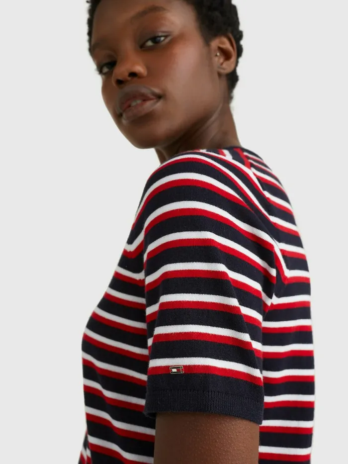 Tommy Hilfiger Organic Cotton Short Sleeve Jumper EcruDesert SkyPrimary Red Stp Womens Knitwear Cheap On Sale