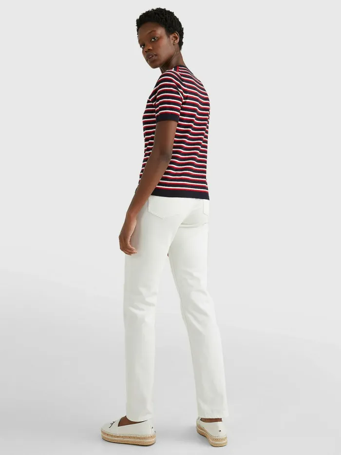 Tommy Hilfiger Organic Cotton Short Sleeve Jumper EcruDesert SkyPrimary Red Stp Womens Knitwear Cheap On Sale