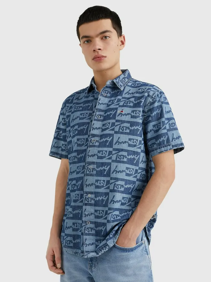 Tommy Hilfiger Organic Cotton Signature Short Sleeve Shirt IndigoMulti Mens Shirts Gift 4 You Tommy Hilfiger Organic Cotton Signature Short Sleeve Shirt IndigoMulti Mens Shirts Gift 4 You