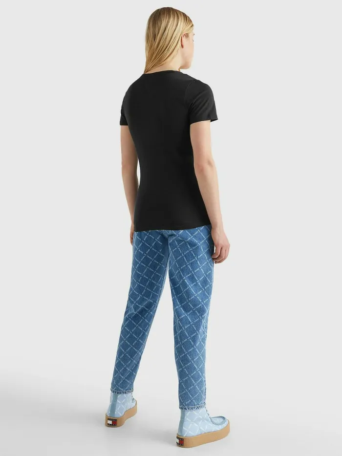 Tommy Hilfiger Organic Cotton Skinny Fit VNeck TShirt Black Womens TShirts Sale