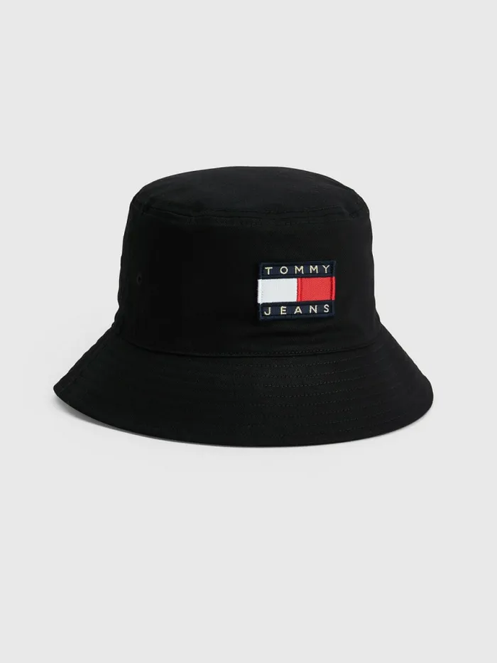 Tommy Hilfiger Organic Cotton Twill Bucket Hat Black Womens Hats and Scarves On Sale