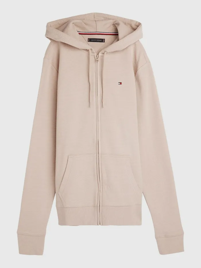 Tommy Hilfiger Organic Cotton ZipThru Logo Hoody Balanced Beige Mens Sweatshirts and Hoodies Gift for Friend