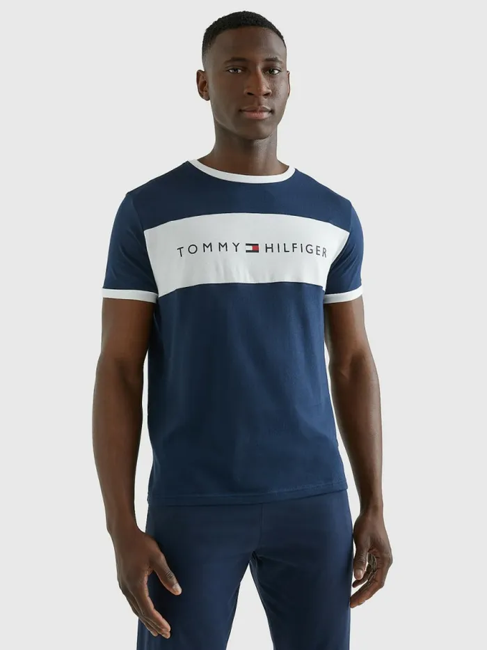 Tommy Hilfiger Original ColourBlocked Logo TShirt Navy Blazer Mens Essentials Tommy Hilfiger Original ColourBlocked Logo TShirt Navy Blazer Mens Essentials