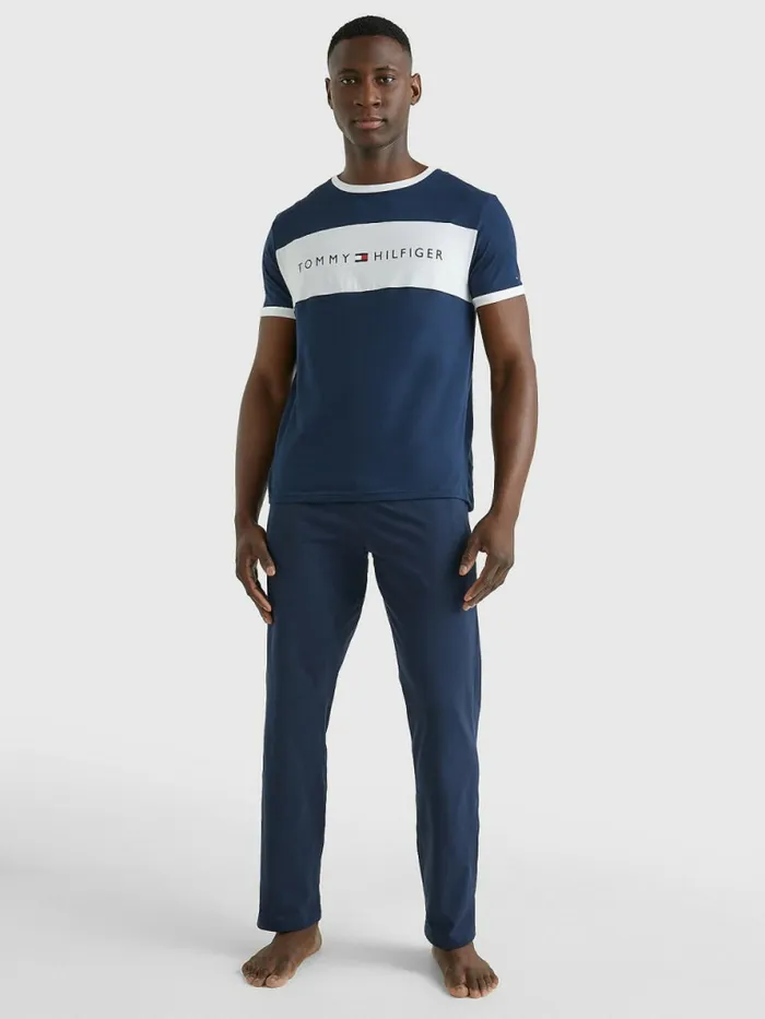 Tommy Hilfiger Original ColourBlocked Logo TShirt Navy Blazer Mens Essentials