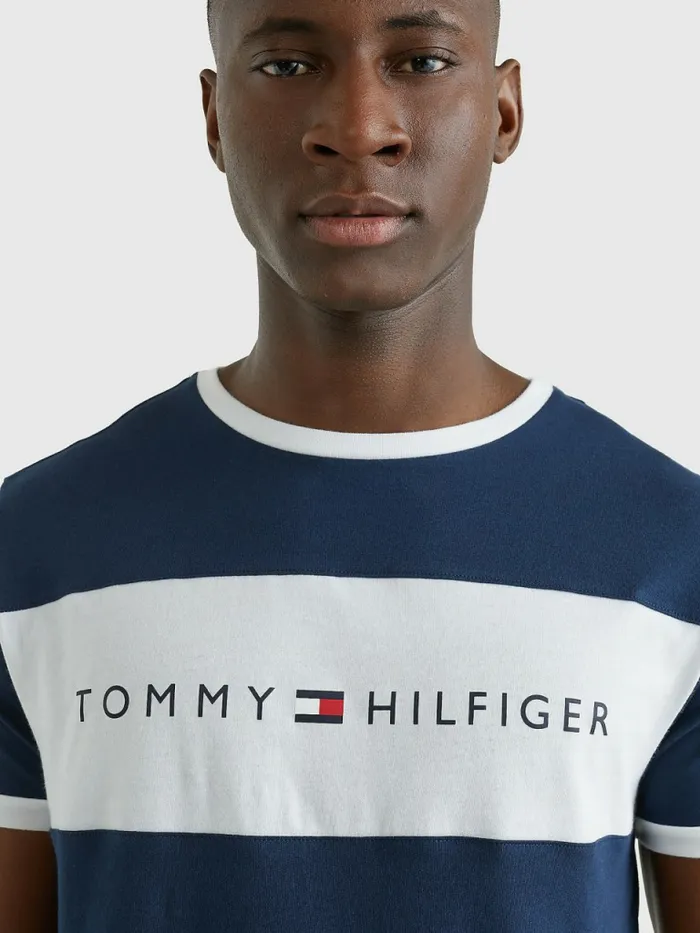 Tommy Hilfiger Original ColourBlocked Logo TShirt Navy Blazer Mens Essentials