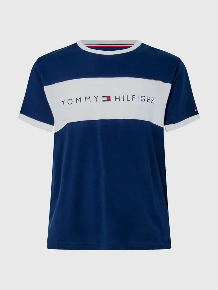 Tommy Hilfiger Original ColourBlocked Logo TShirt Navy Blazer Mens Essentials