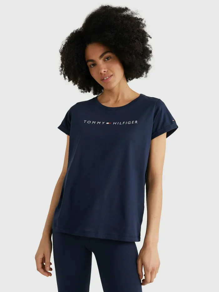 Tommy Hilfiger Original Logo TurnBack Cuff TShirt Navy Blazer Womens Essentials Tommy Hilfiger Original Logo TurnBack Cuff TShirt Navy Blazer Womens Essentials