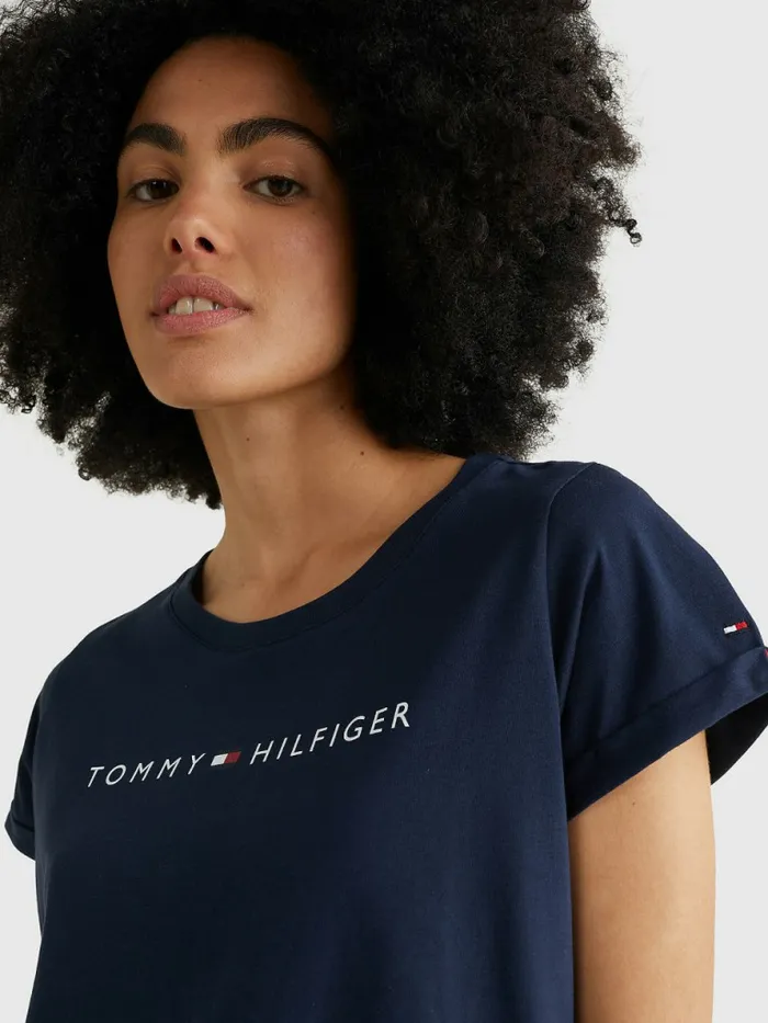 Tommy Hilfiger Original Logo TurnBack Cuff TShirt Navy Blazer Womens Essentials
