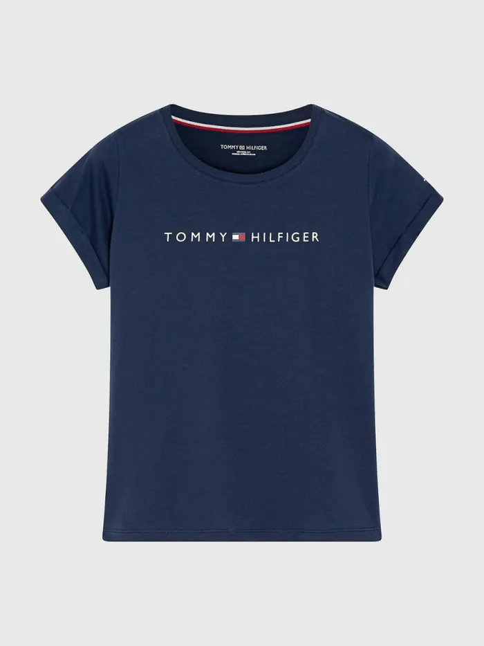 Tommy Hilfiger Original Logo TurnBack Cuff TShirt Navy Blazer Womens Essentials