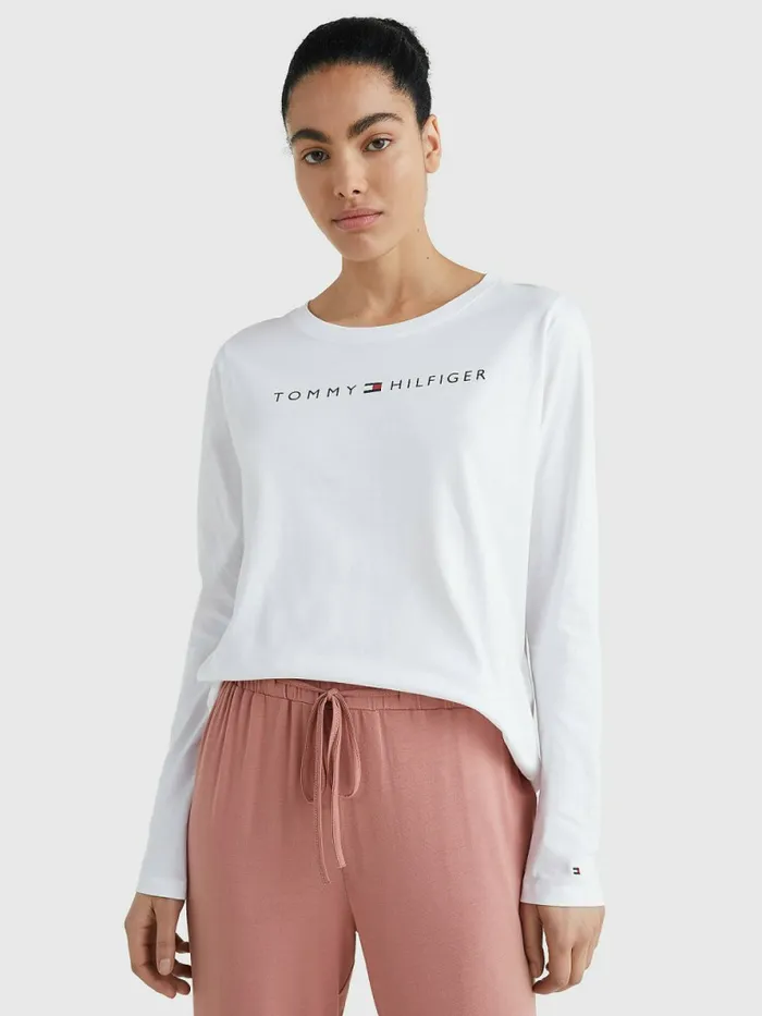 Tommy Hilfiger Original Long Sleeve Logo TShirt White Womens Lounge and Nightwear Tommy Hilfiger Original Long Sleeve Logo TShirt White Womens Lounge and Nightwear
